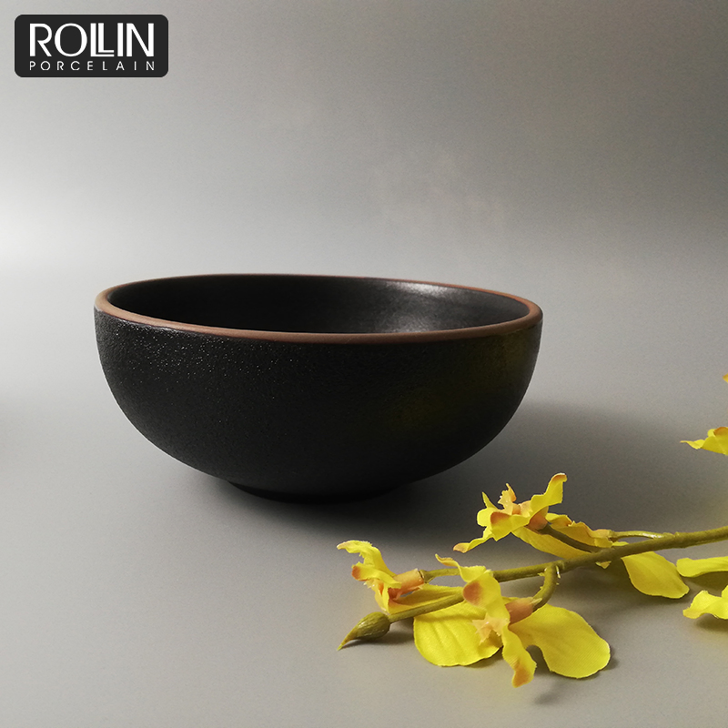 Japanese Ramen Bowls Black Porcelain Miso Soup Bowl