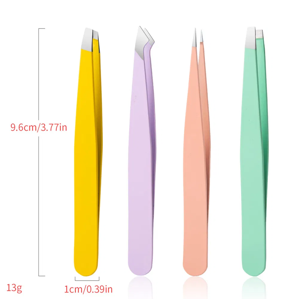 4PCS Manicure Makeup Tool Kits Beauty Tweezer Facial Eyelash Clip Set Eyebrow Tweezers with Leather Case