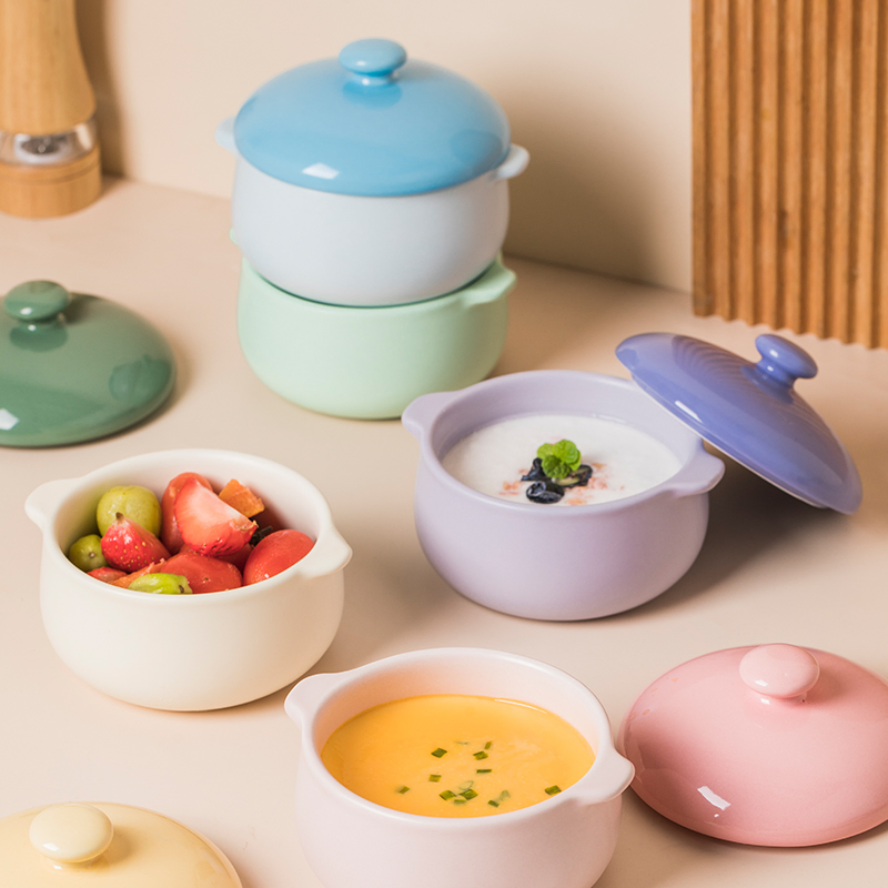 Children Dinnerware Mini Desserts Soup Bowl Baking Bowl with Lid