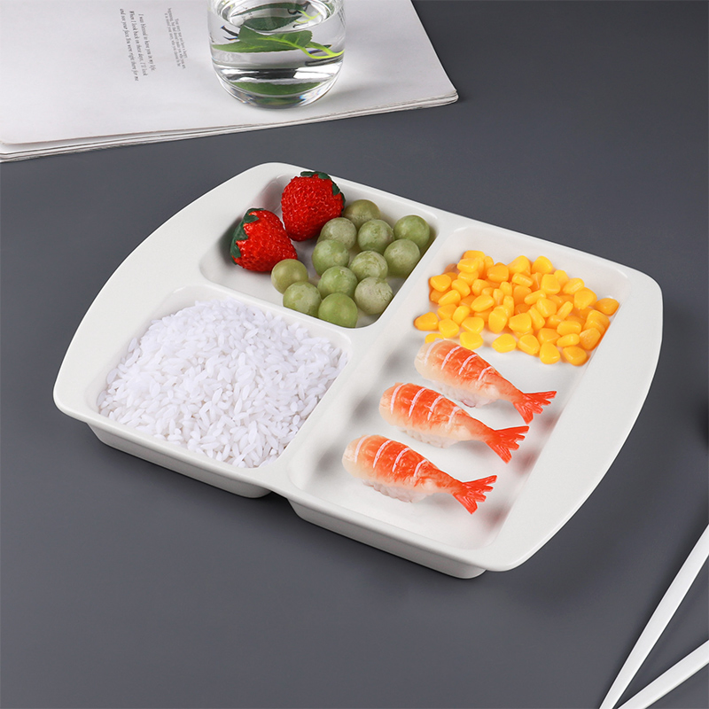 Ceramic Divided Plate Compartments Rice Platter Rectangle Food Serving Tray