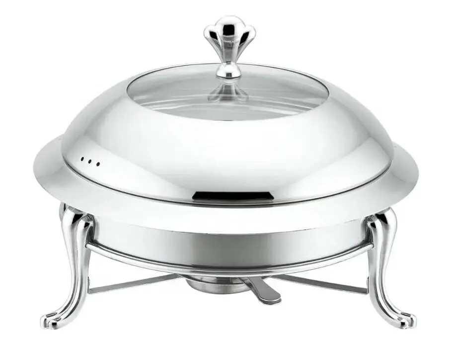 Factory OEM 3L Hotel Restaurant Catering Suppliesfood Warmer Glass Lid Stainless Steel Crown Chafing Dish Buffet Set Commercial Buffetware with Fuel Holder