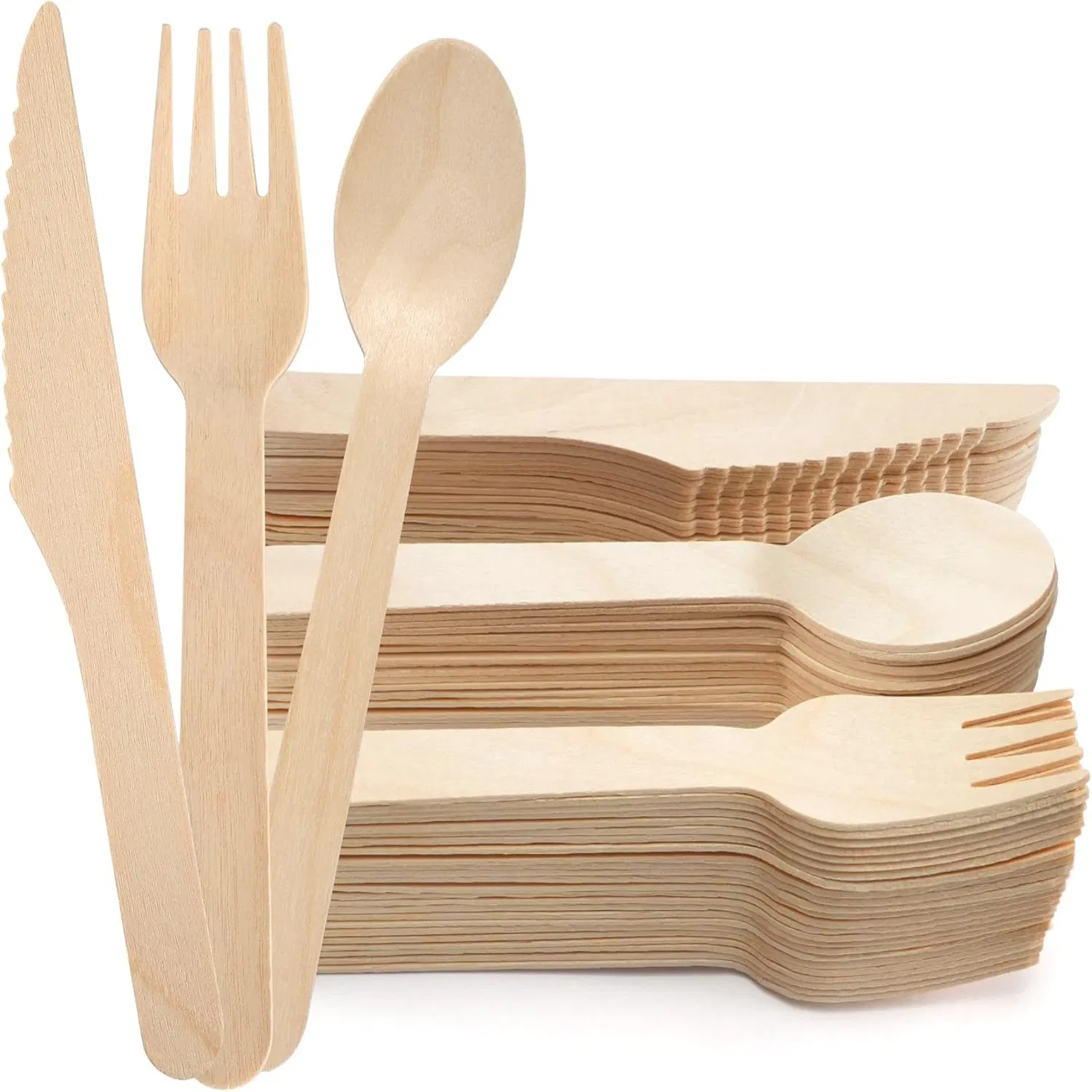 Wholesale Biodegradable Custom Disposable Eco-Friendly Birch Wood Knife, Fork and Spoon Cutlery Wooden Cutlery