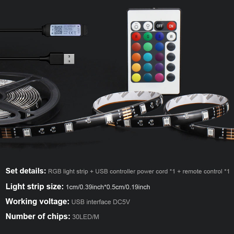 5V RGB LED Strip - Self-Adhesive Ambient Lighting for Gaming Setup, Monitor Backlight