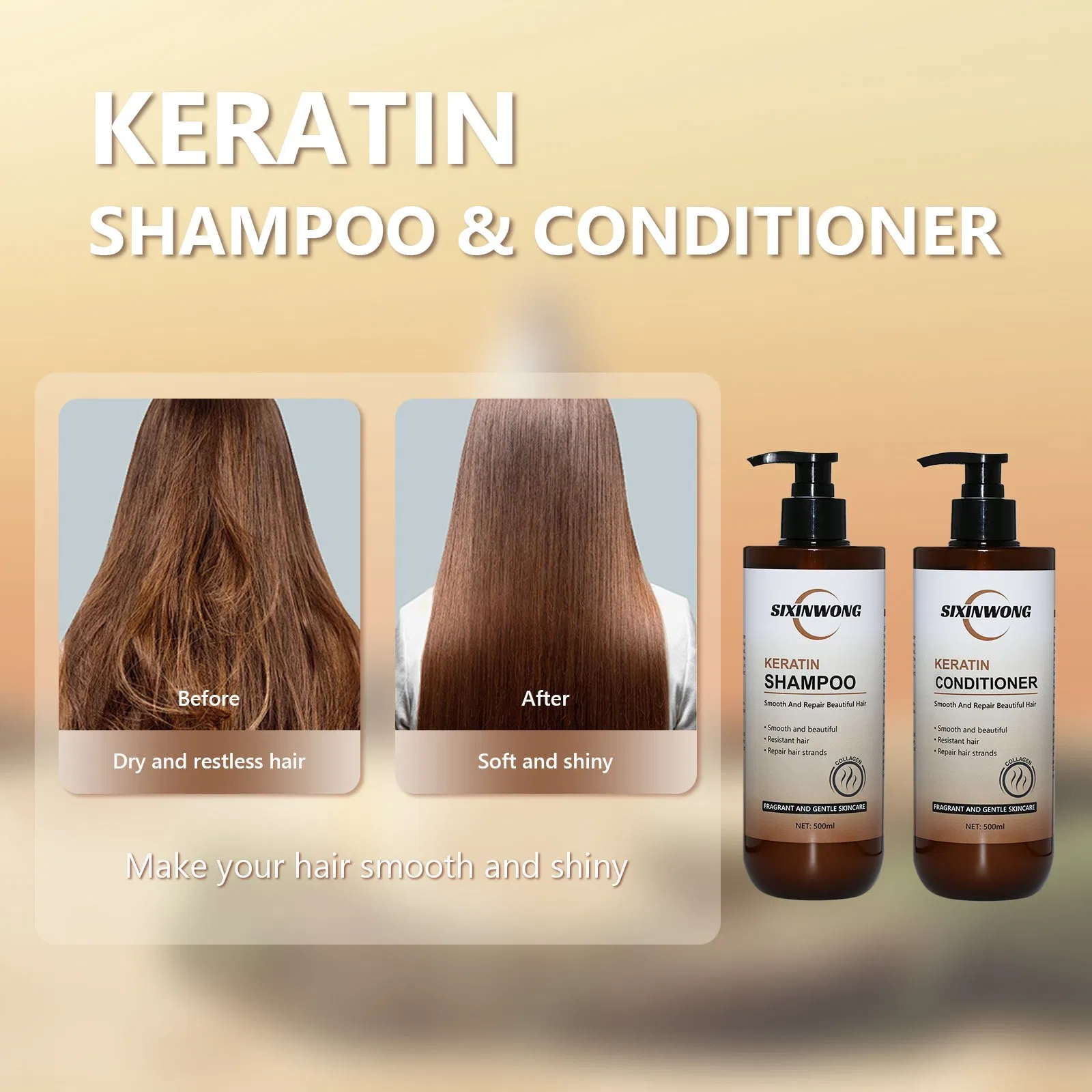 Beauty Cosmetics Hair Care Nourish Soft Not Greasy Keratin Conditioner Shampoo Set
