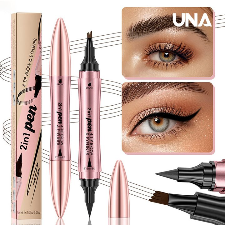 Hot Selling 2 in 1 Pink Four-Prong Eyebrow Pencil Liquid Eyeliner Waterproof Natural for Women
