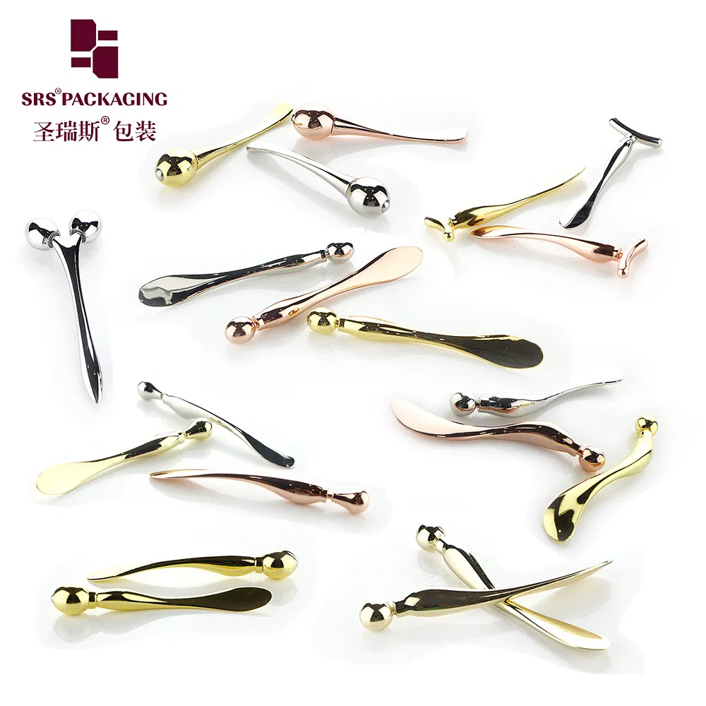 Metal Silver Gold Cosmetic Face Mask Spoon Cream Spatula Tool Plastic Mini Facial 3D Massage Packaging
