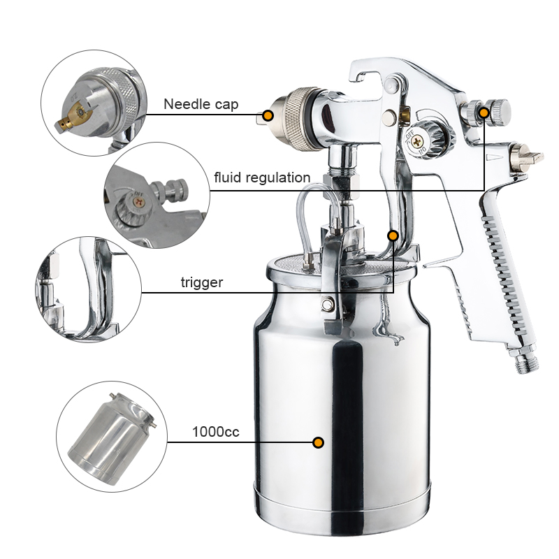 HVLP Spray Gun Ab17s 1.2/1.4/1.7/1.8/2.0mm Adjusted Nozzle 1000cc Painting Cup Air Spray Gun