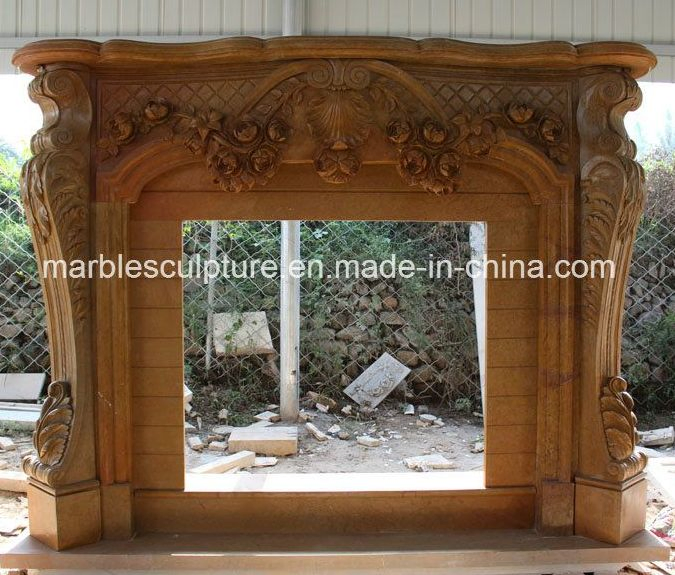 Marble Fireplace with Flowers Home Decor Natural Stone Mantel Home Decoration (SY-MF212)