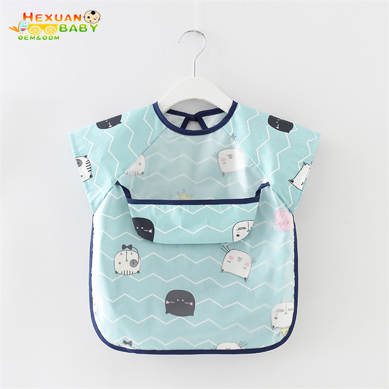 Cute Short-Sleeved Baby Apron for Painting and Dining
