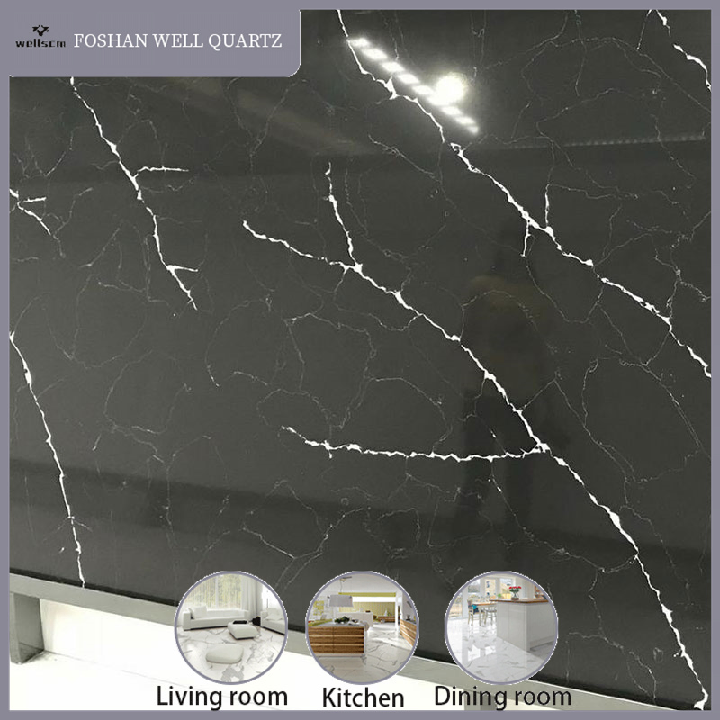 High Quality Black Sparkle Quartz Stone Counter Top, Quartz Quartz Slabs