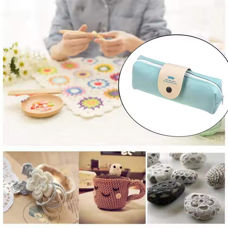 Premium 14-Piece Long Crochet Hook Set with Elegant Leather Case