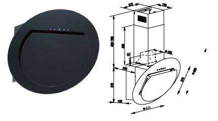 Kd81A Round Shape Black Inox Household Range Hood