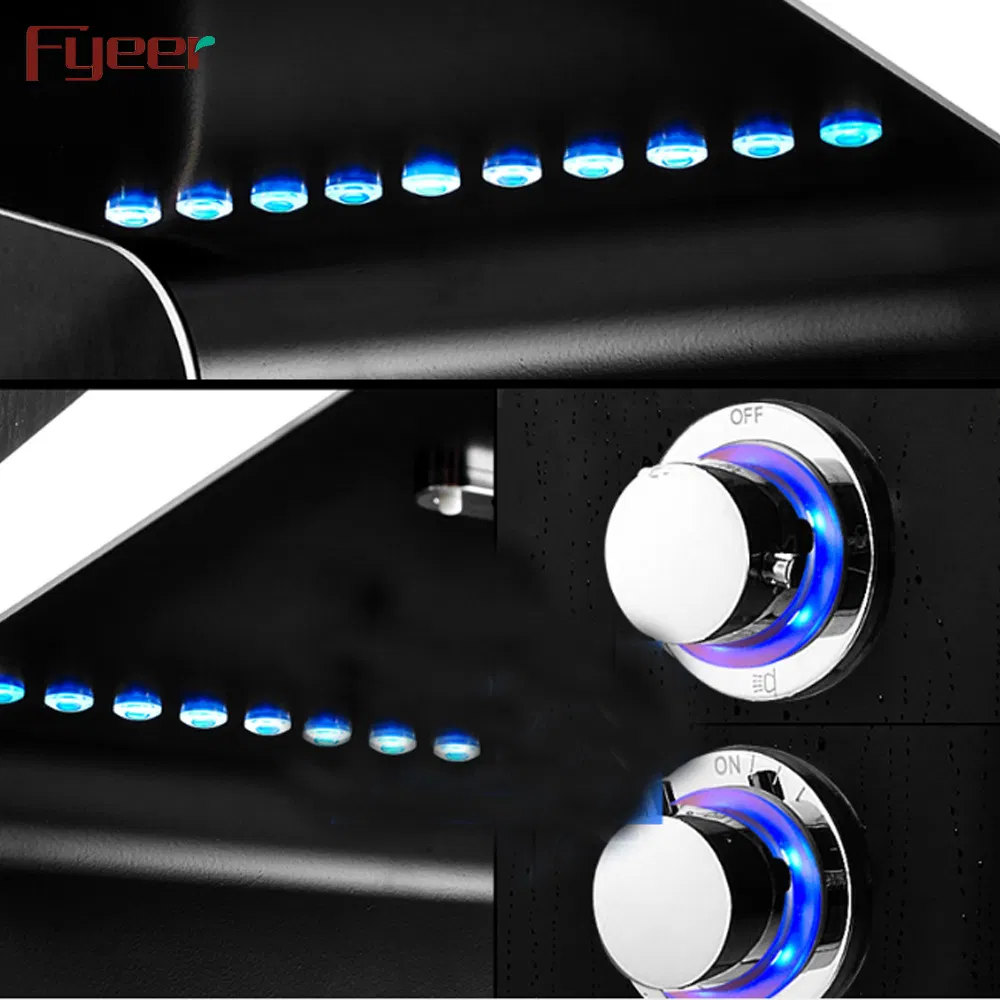 Fyeer Hot Sale Wall Mount Black Painting Stainless Steel Shower Panel LED