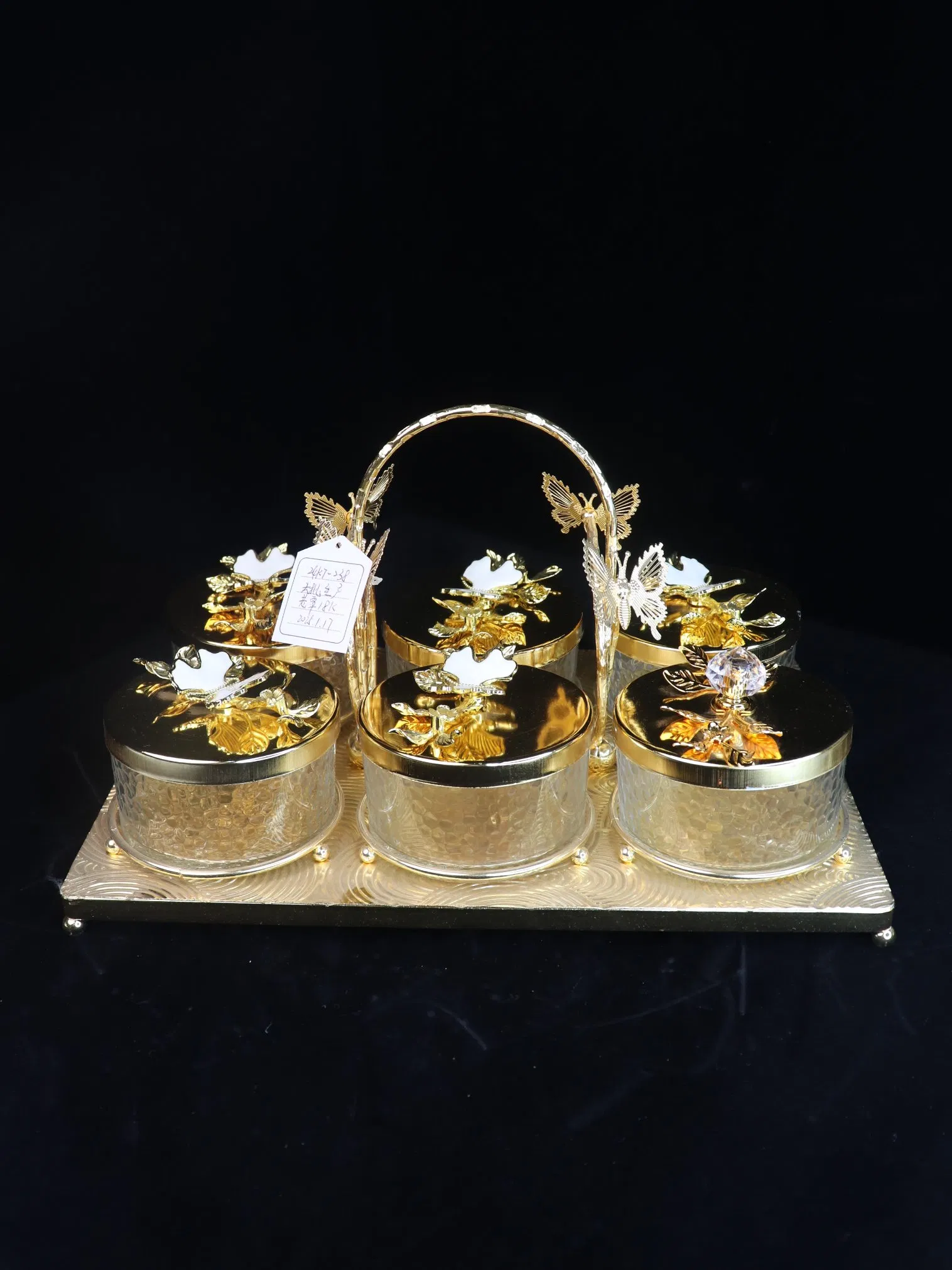 Elegant Butterfly Pattern Set of 6 Fruit Bowls, Gold-Plated Iron Frame