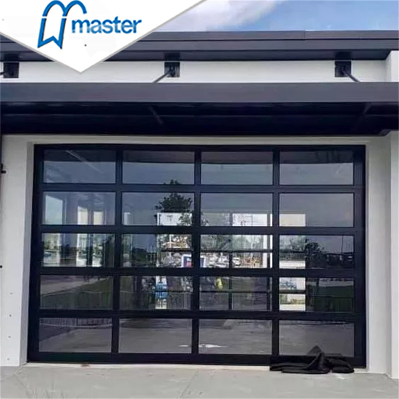 Factory Direct Price Black Plexiglass Residential Overhead Sectional Automatic Aluminum Tempered Glass Full View Clear Garage Door with Good Quality