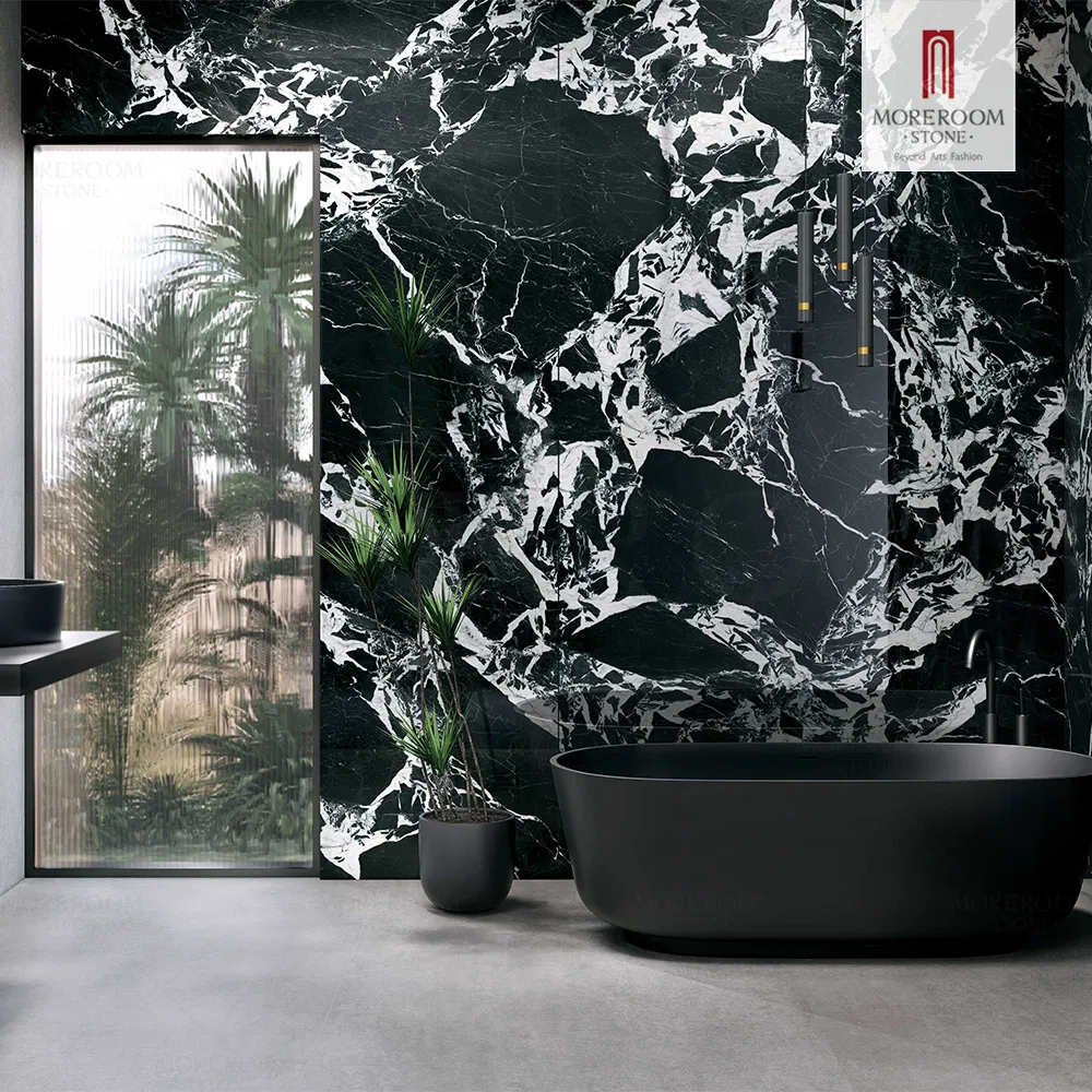 New Design 3600*1200 Extra Glossy Large Black and White Marble Porcelain Wall Tiles