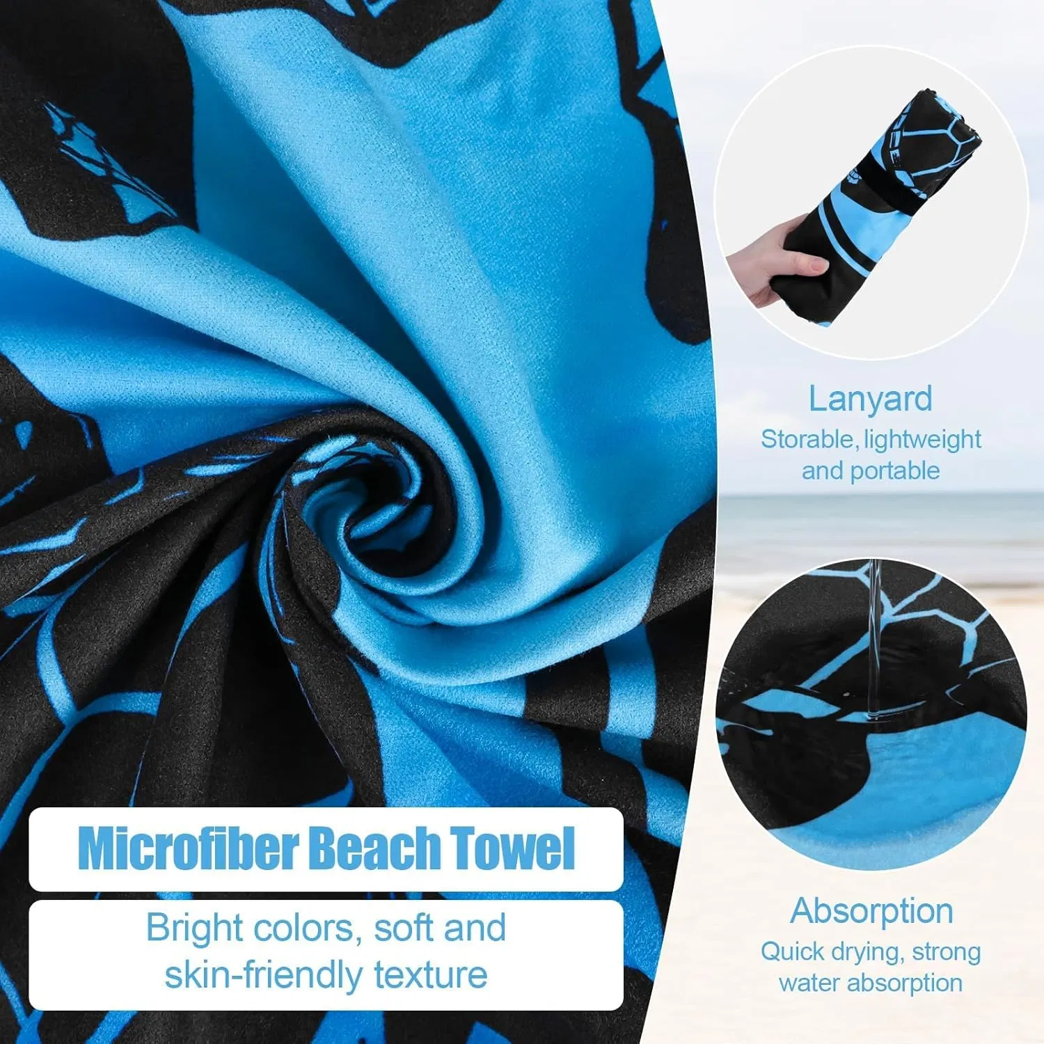Quick-Drying Ultra Absorbent Microfiber Beach Towel for Beach Swimming & Travel