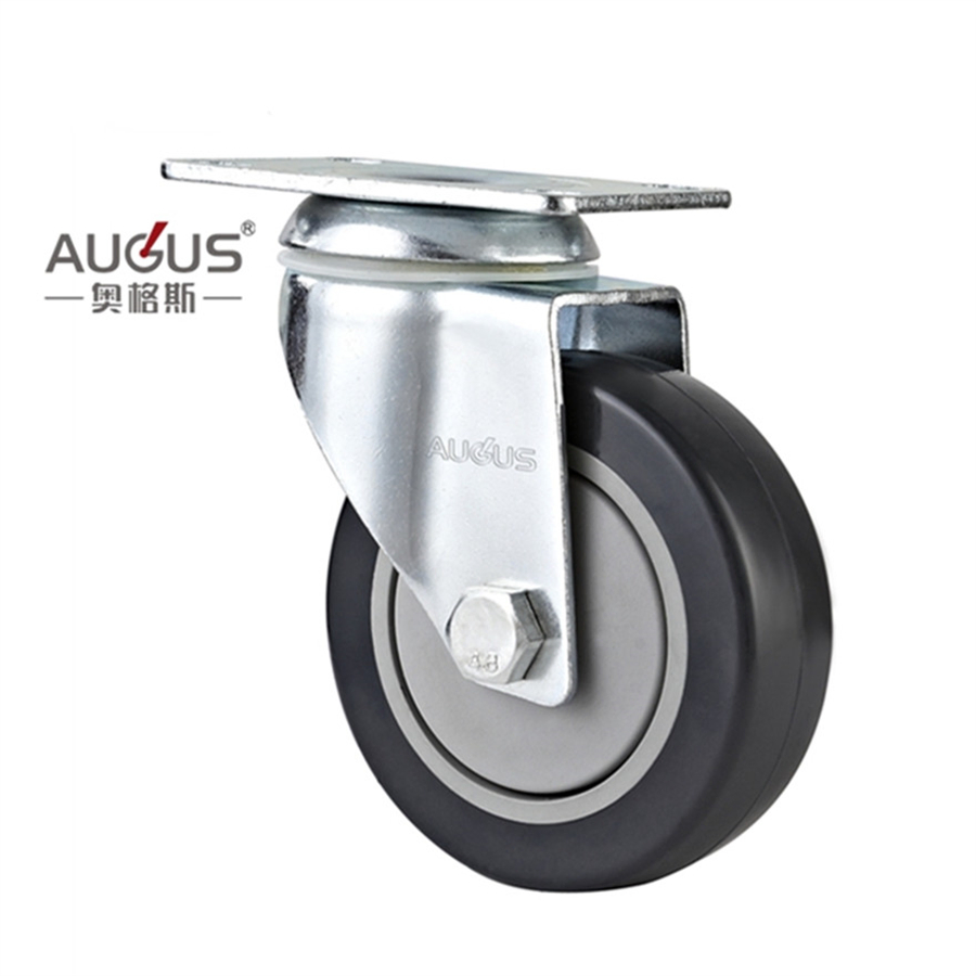 Transporting Black PVC Caster Trolley Wheels 125 mm Thread Stem
