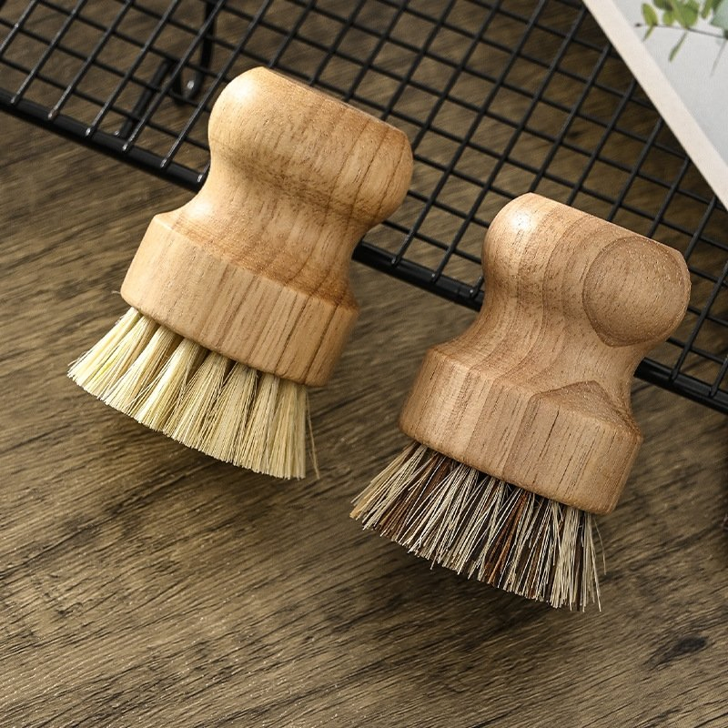 Wooden Palm Brush with Holder for Dish, Pan, Pot Cleaning Tasks Mi30005