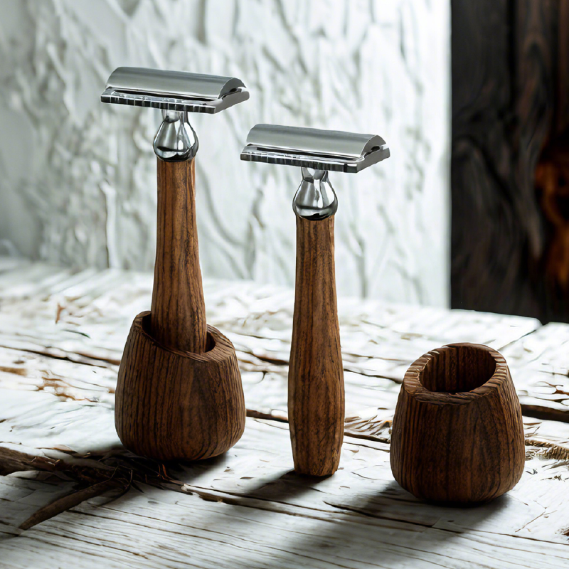Eco-Friendly Biodegradable Real Wooden Manual Wooden Men Beard Shaver with Razor Blade