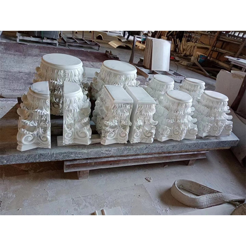 Белая мраморная колонна для интерьера, резная