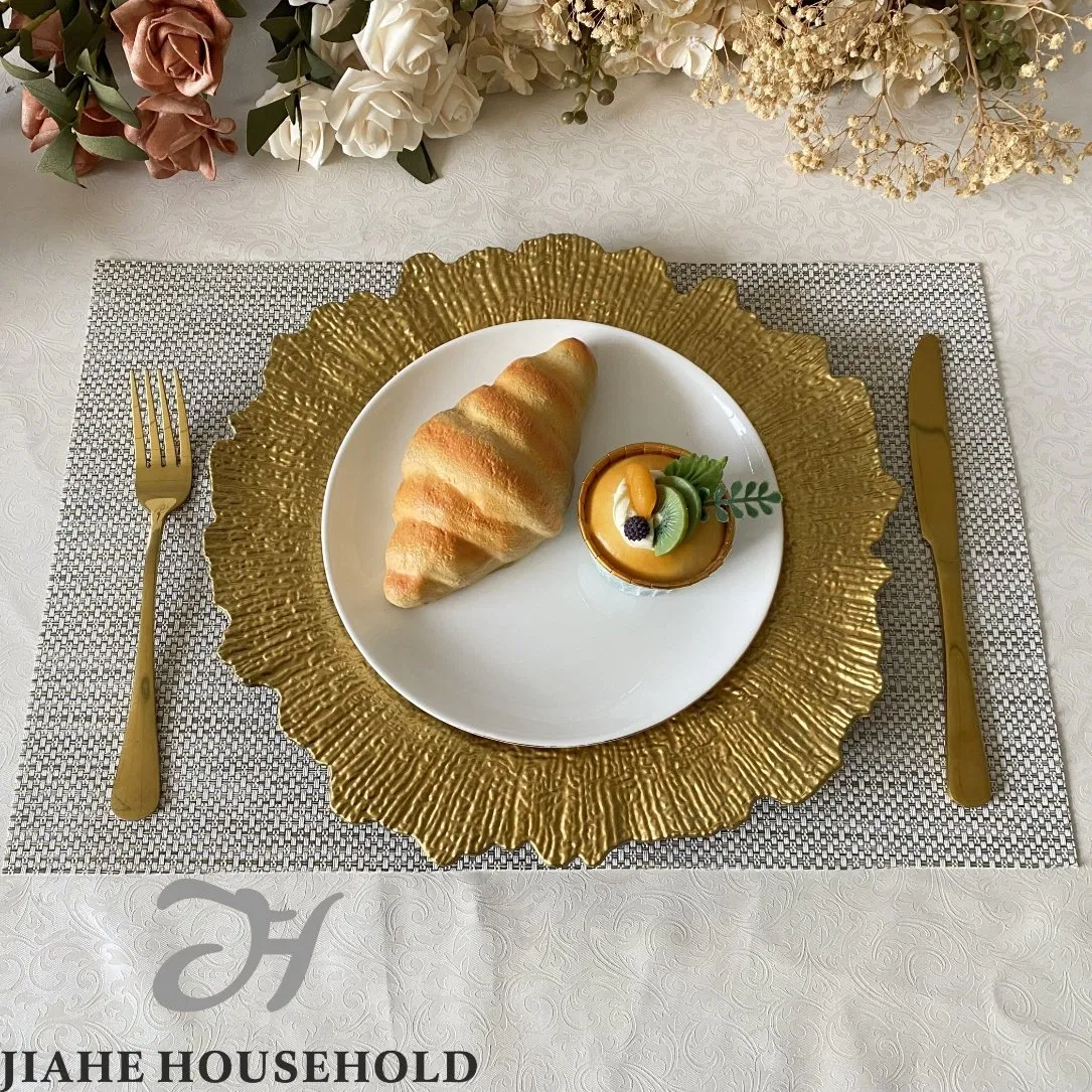 13-Inch Plastic Decorative Plate for Weddings,Factory Direct Sale, Charger Plate, Best-Selling Model, Geometric Floral Tray - Contemporary Wedding Plastic Decor