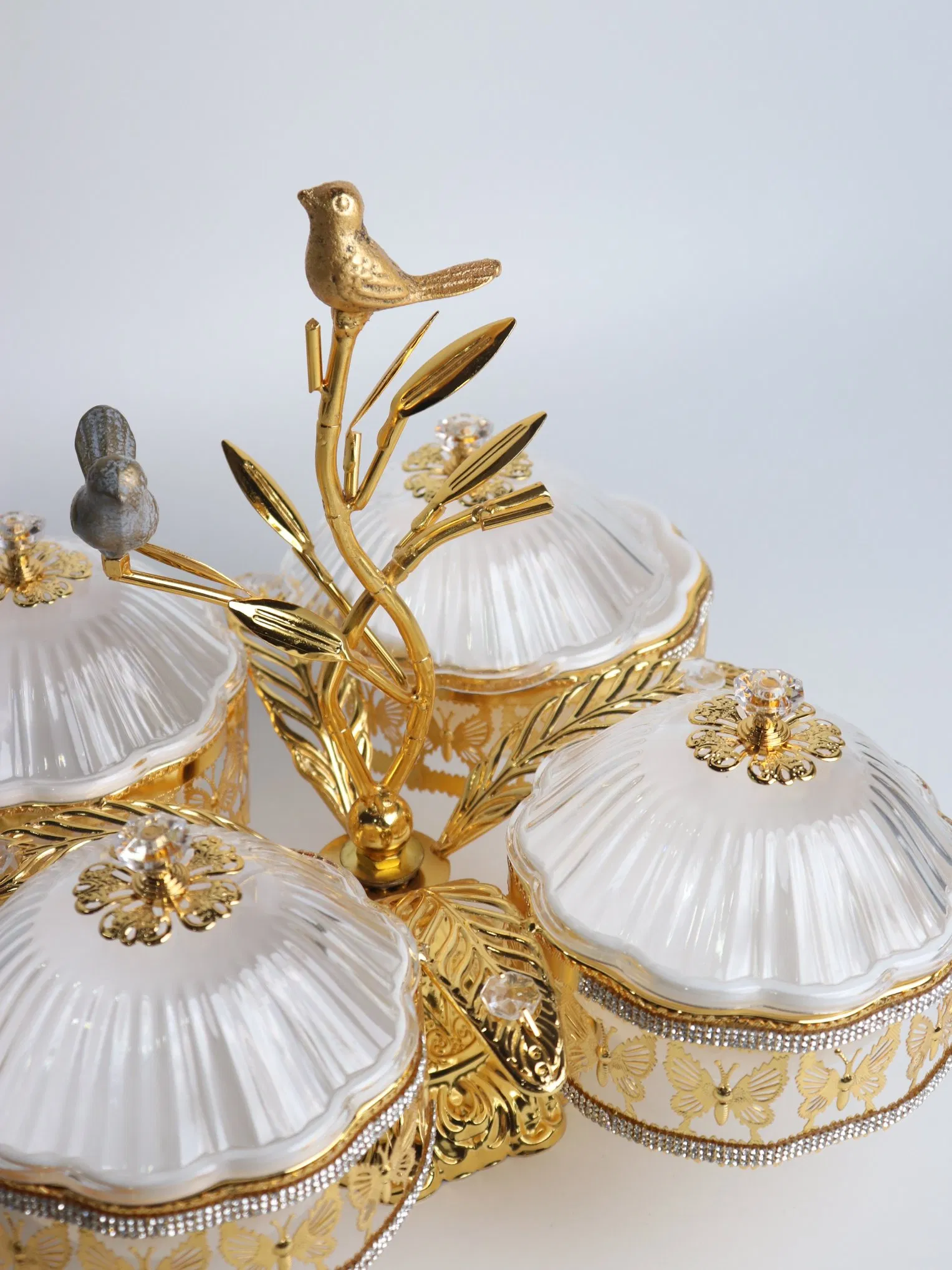 Home Ornament Gold-Plated Iron Frame with 4 Rectangle Plastic Bowl Sets