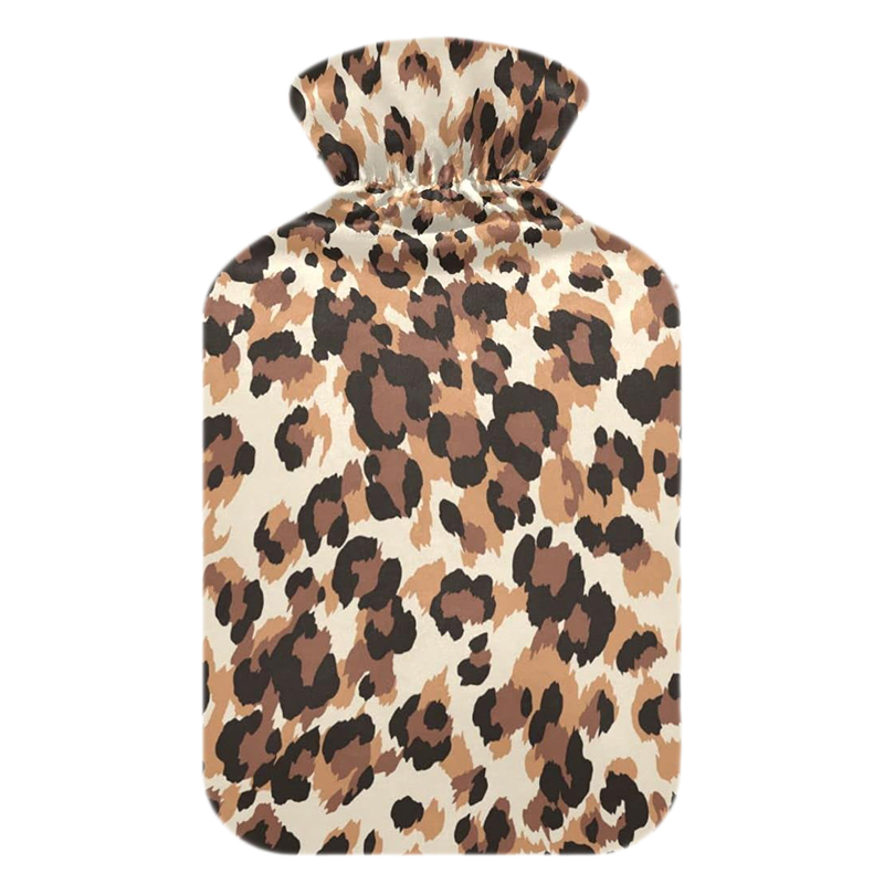 1000ml / 2000ml Rubber Hot Water Bag Hand Warmer Hot Water Bottle with Classic Leopard Fleece Cover