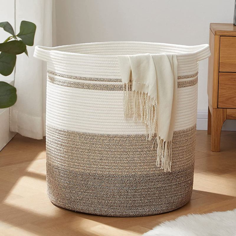Collapsible Organizer Laundry Hamper Storage Basket Tall Bucket Cotton Rope Large Woven Baskets for Storage
