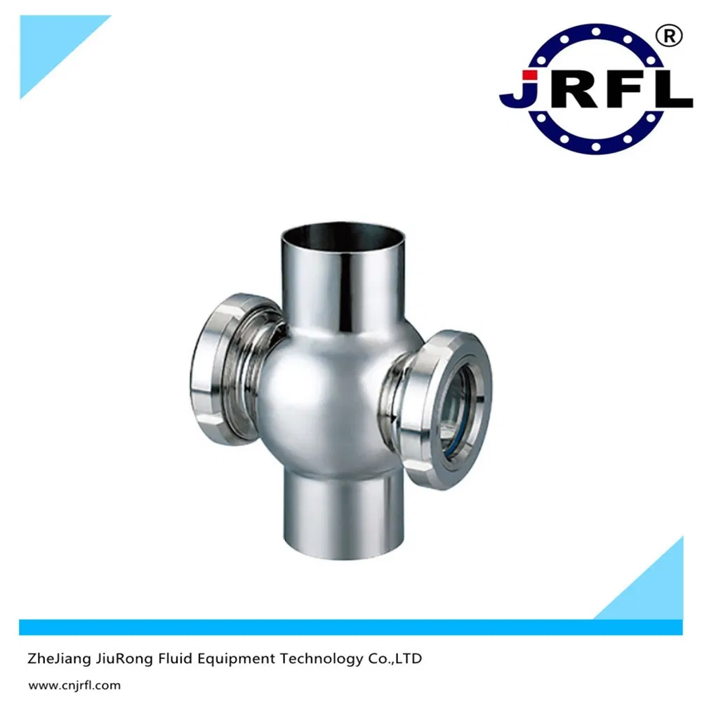 Stone Sanitary Welded Spherical Mirrors Custom Fluid Sanitary Stainless Steel SS304 4 Way Pipeline Clamp Cross Sight Glass