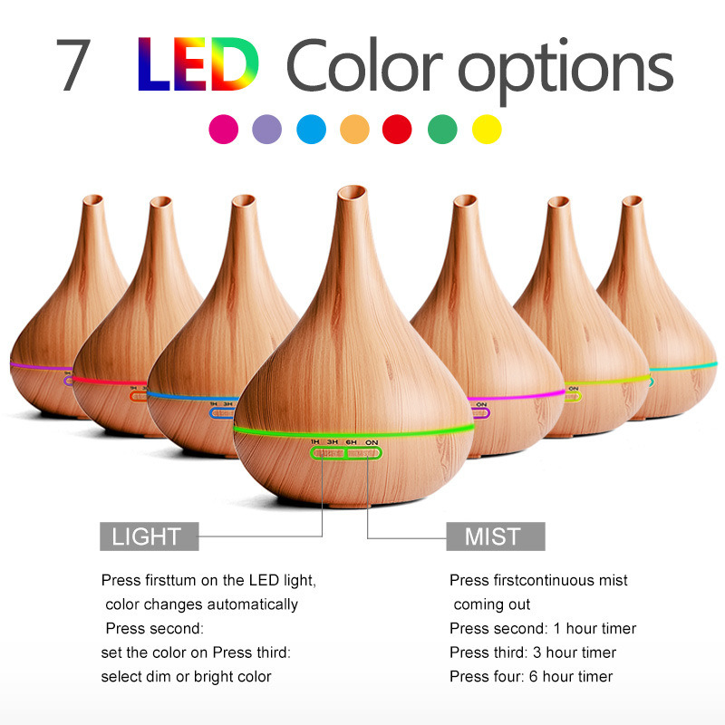 2025 Air Fragrance Essential Oils Diffuser 450ml Cool Mist Wood Grain Portable Humidifier