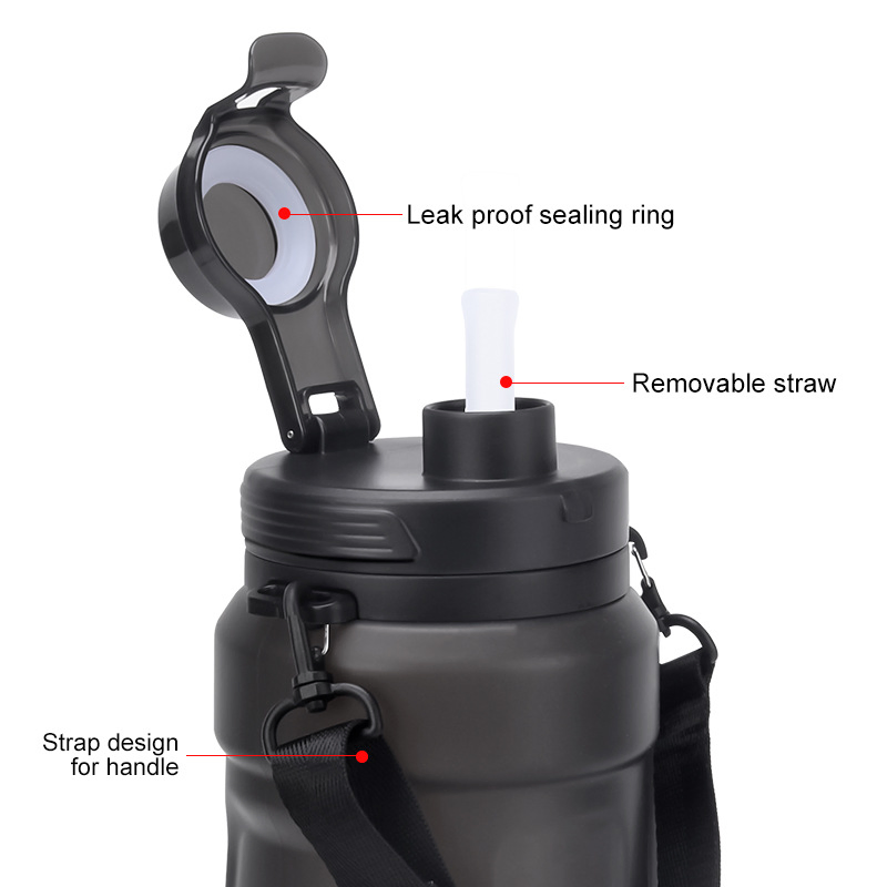 Large Capacity 2L Sports Gym Outdoor Camping Travel Foldable Drinking Silicone Water Bottle with Straw