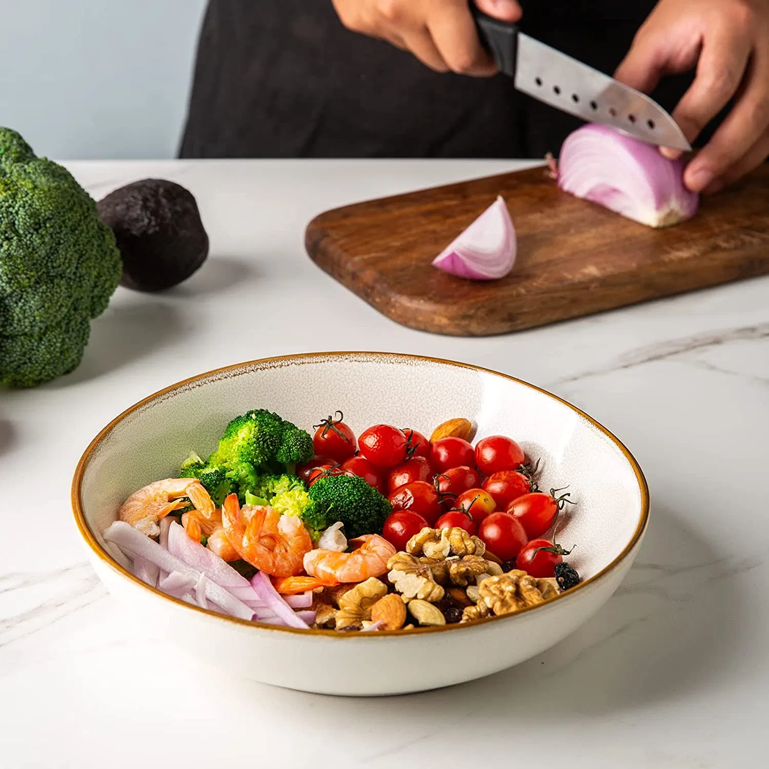 Large Ceramic Pasta Fruit Bowls 36 Oz Stoneware Salad Serving Bowls for Kitchen