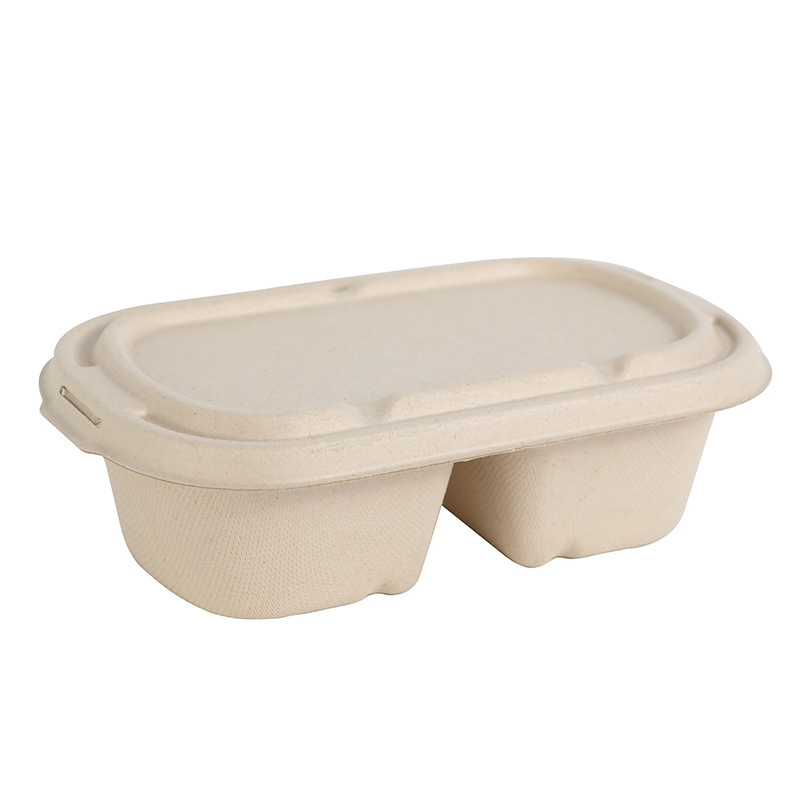 2 Comp. Sugarcane Bagasse Takeaway Lunch Box Disposable Biodegradable Food Container