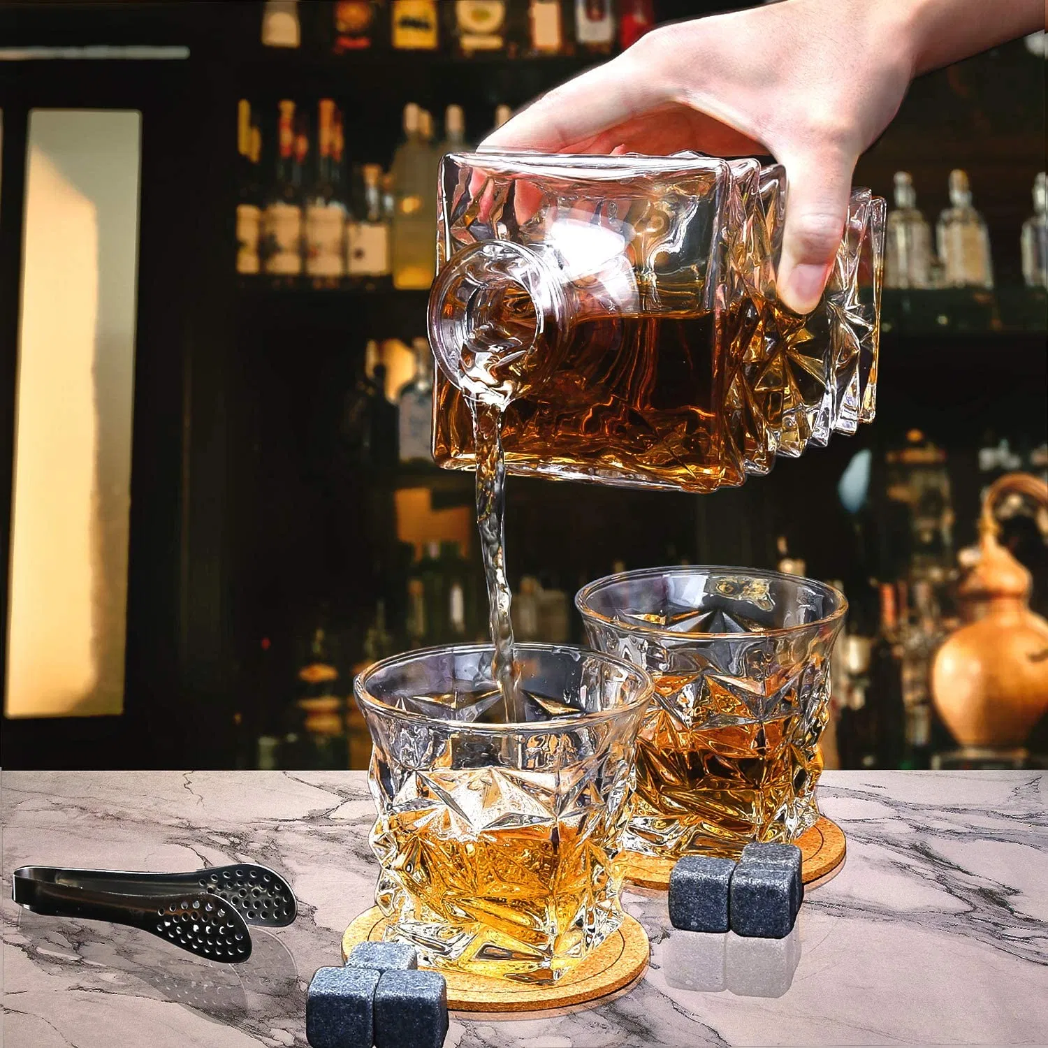 Lighten Life Whiskey Decanter Set with Glasses, Crystal Liquor Decanter Set with 4 Glasses in Premium Box