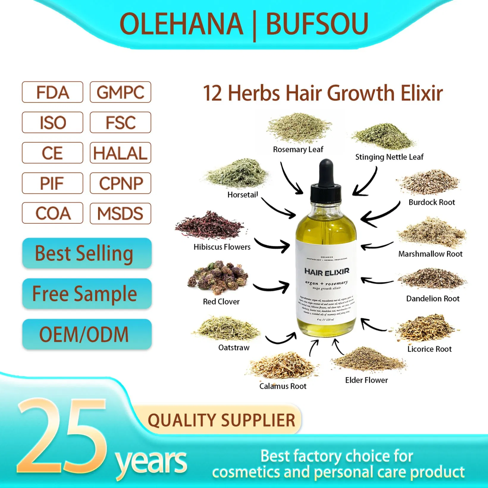 12 Herbs Blend Argan Rosemary Oils Mega Growth Elixir Natural Organic Hair Treatment Rosemary Oil for Hair Growth