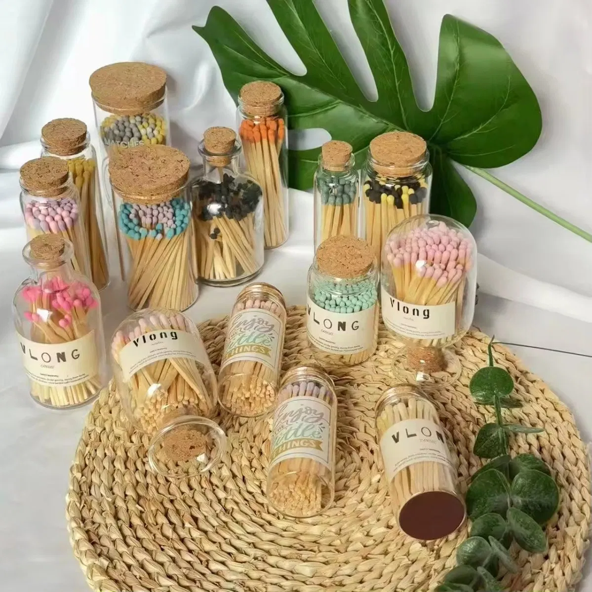 Premium Wooden Matches in Artistic Shapes and Colors for Glass Bottle