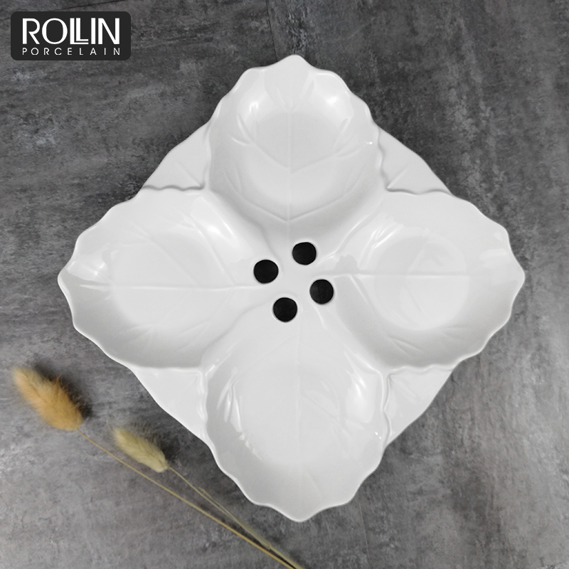 Special Shaped 4 in 1 Divided Porcelain Plate Separate Plate for Restaurant Used