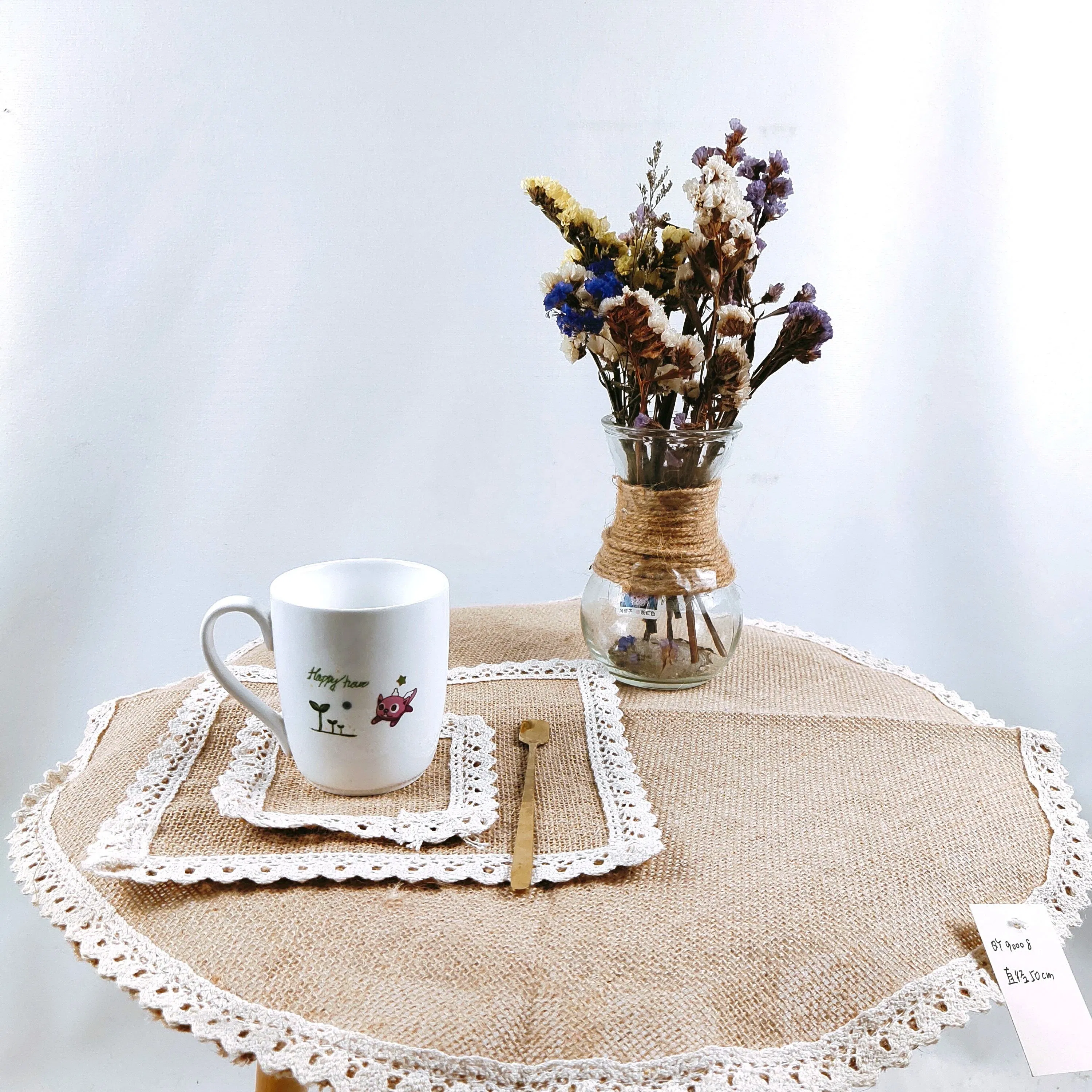 Vintage 15cm*15cm Burlap Jute Placemats Classic Style Home Decoration for Wedding Christmas