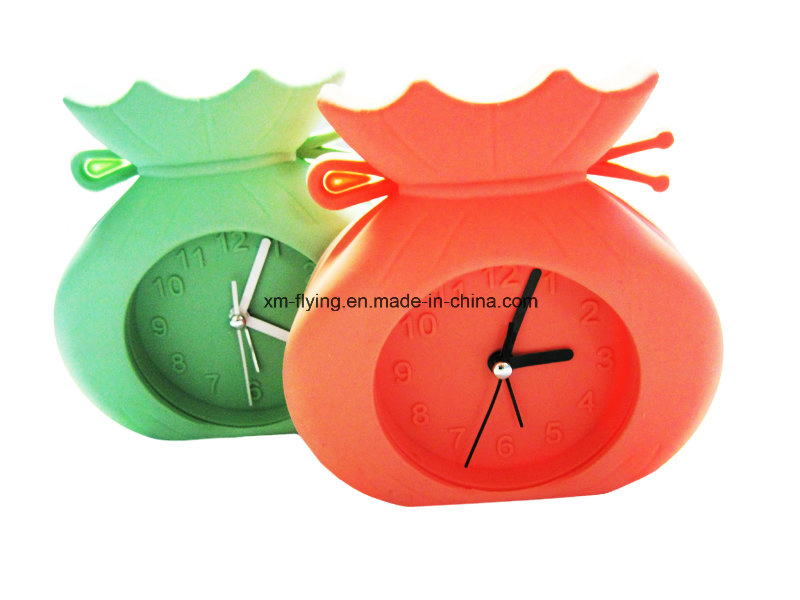 Creative Lovely Bag Shape Logo Printed Silicone Table Alarm Clock