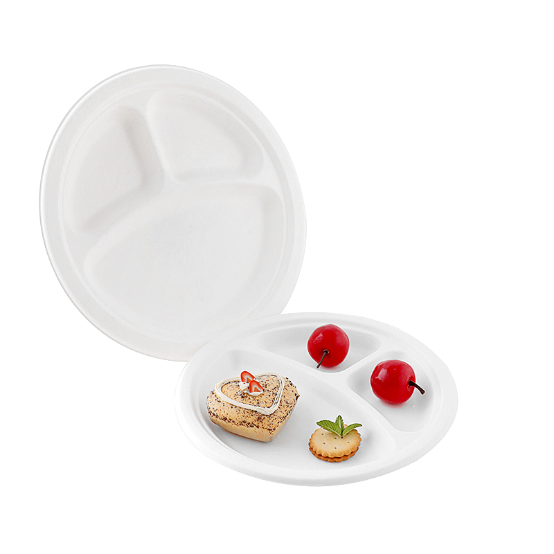 9 Inch Leakproof Compostable Disposable Sugarcane Bagasse Biodegradable Divided Paper Plates