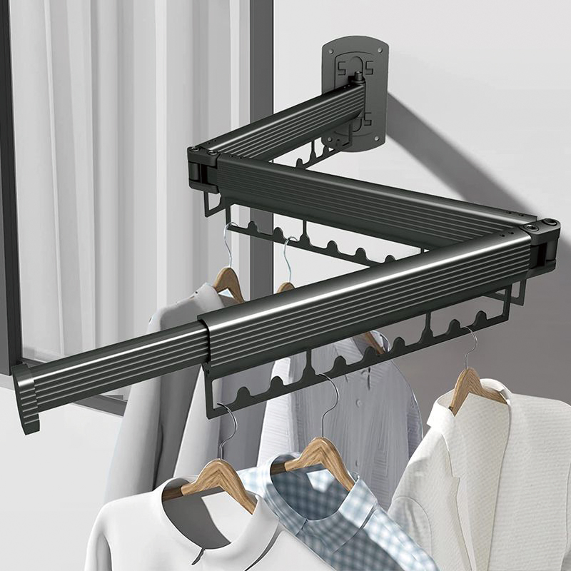 Adhesive Wall Mounted Upgraded Retractable Expandable Clothes Drying Laundry Hanger Rack for Laundry Room