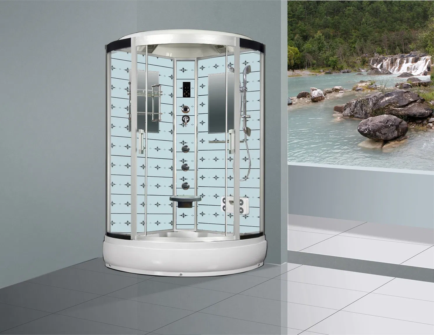 Golden Black Tempered Sliding Glass Detached Skirt Bathroom Steam Shower Cabin