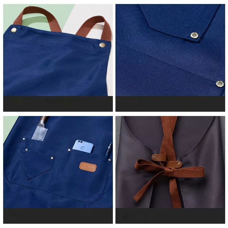 Custom Logo Kitchen Apron with Pocket Adjustable Chef Aprons for Restaurant Cafe and Barbershop