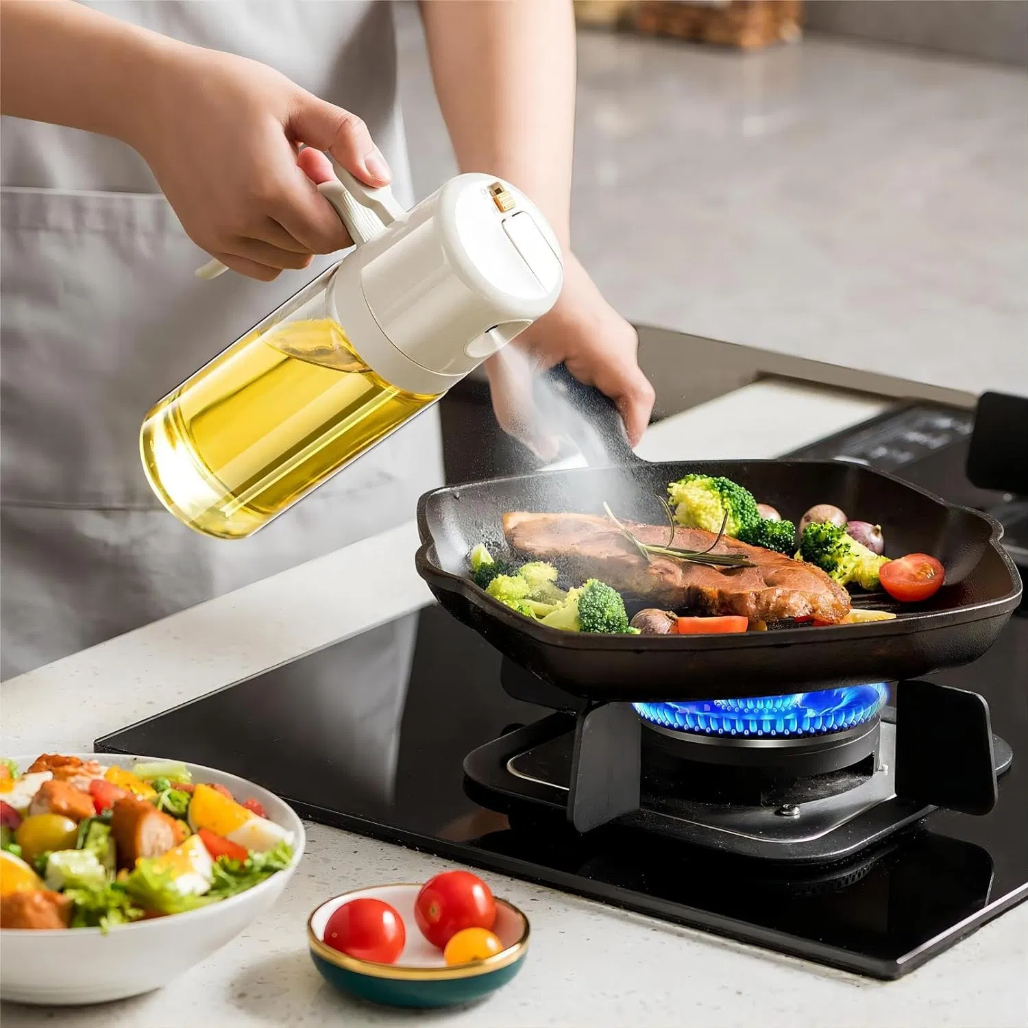 Ds-2671 Upgraded Glass Oil Dispenser 18.5 Oz /550ml Olive Oil Dispenser Bottle, Oil Sprayer for Cooking, Baking, Salad, Air Fryer, BBQ