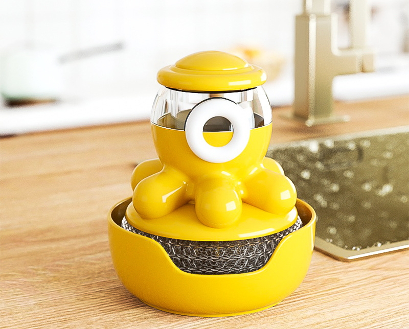 Kitchen Cleaning Tools Multicolor Plastic Liquid Soap Dispenser Dish Cleaning Brush