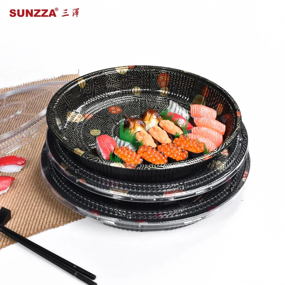 Sunzza Large Deep Round Sushi Packaging Box Disposable Plastic Pet Tray