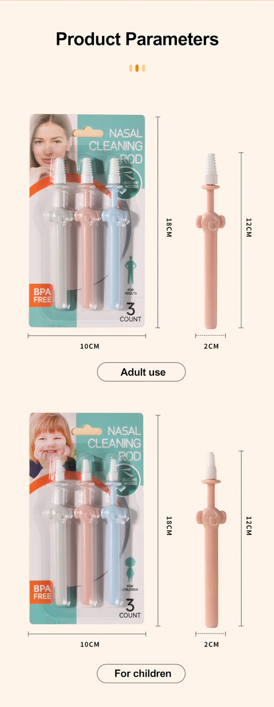 New Arrival Baby Nose Cleaning Wand Elephant 3PCS Booger Clean Stick Baby Nasal Clean