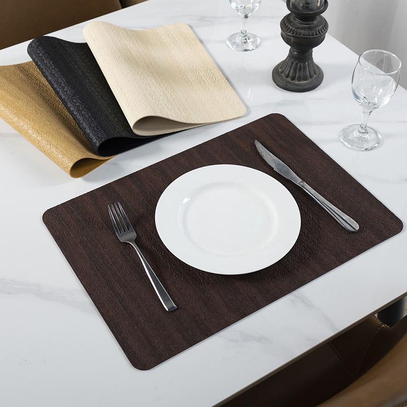 Heat Resistant Non-Slip PVC Placemat Vintage Luxury Cowhide Texture Leather Table Mat