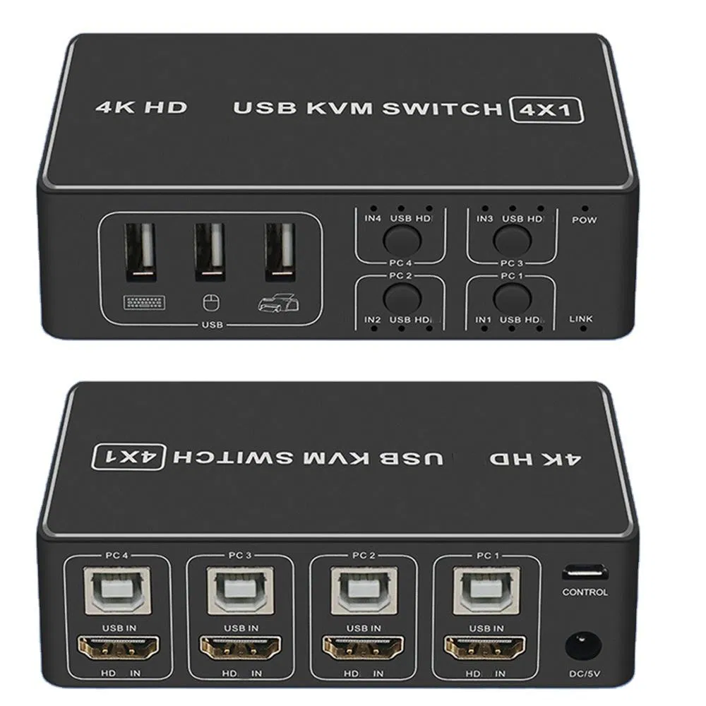 Custom Kvm Switches 4K@60Hz HD Share USB 2.0 Devices with 4 Usbhubs